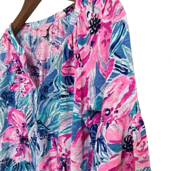 Lilly Pulitzer Flounce Sleeve Floral Ruffle Top Size Small - Picture 2 of 10
